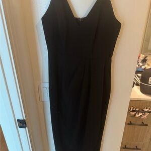 Xscape Black Sheath Midi Dress V-Neck Sleeveless